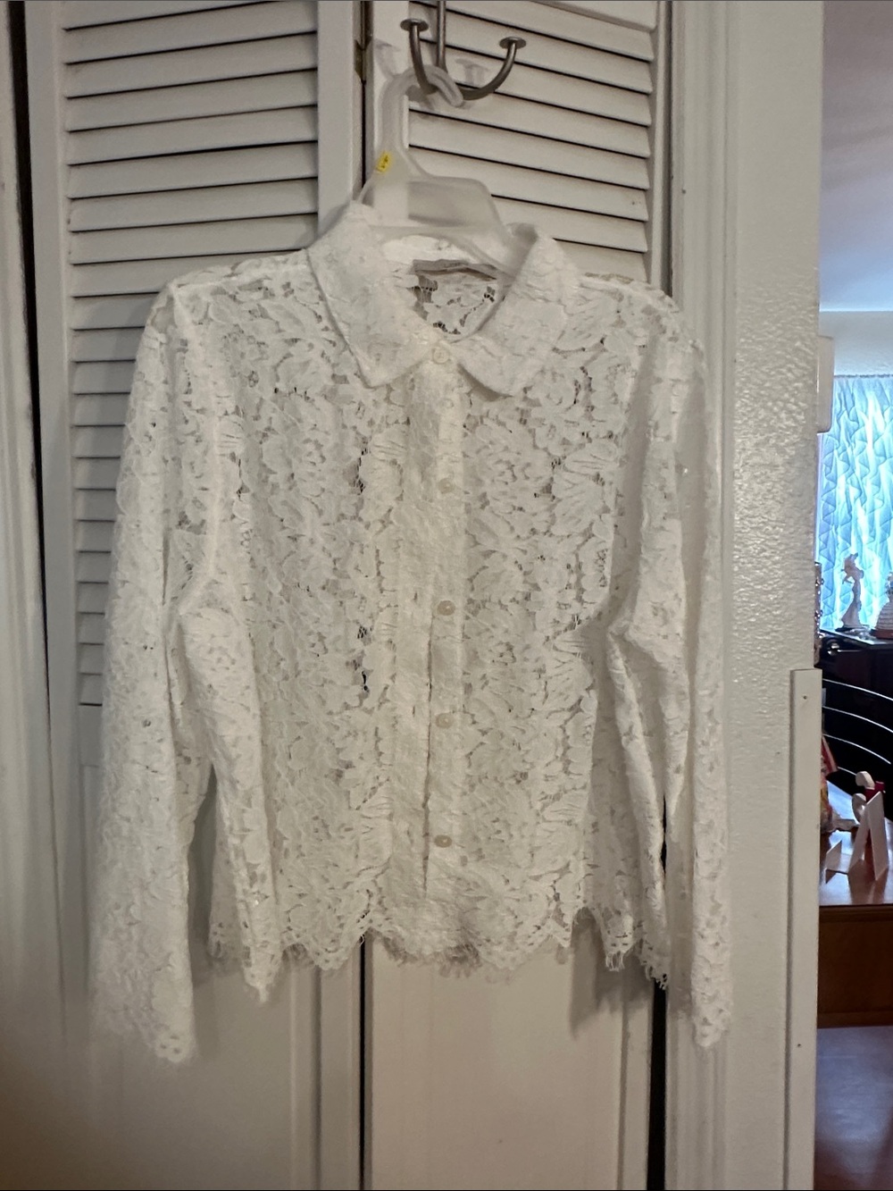LOFT White Lace Button-Down Blouse